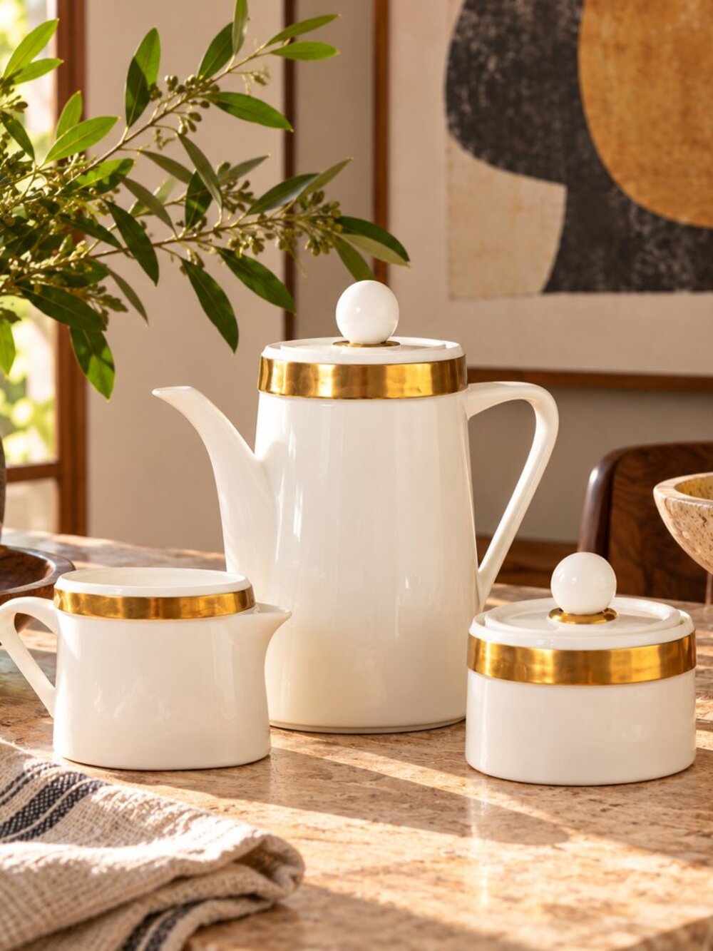 Vintage Ernest Sohn Creations Mid-Century Modern 3-Piece Porcelain Coffee Set